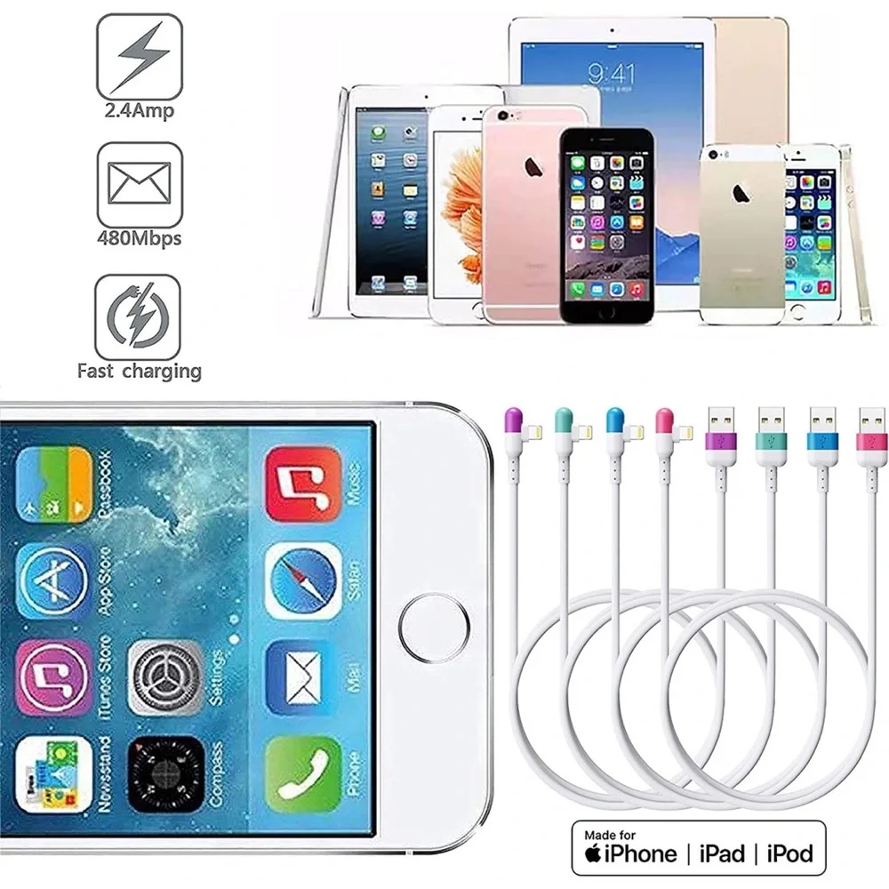 iPhone Lightning Cable 90 Degree Charging Cord Apple MFi Certified 4-Pack 6ft
